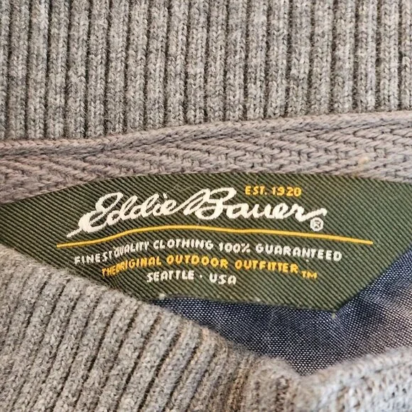 Eddie Bauer Sweater Mens XL Gray 1/4 Button Cotton Pullover Sweatshirt - Picture 4 of 12